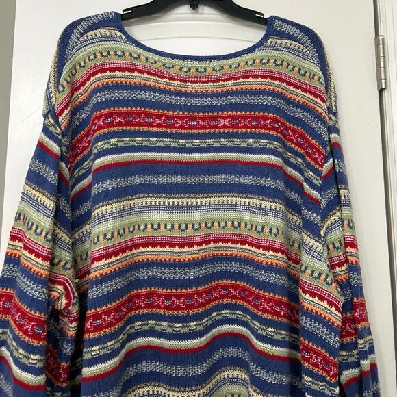 Eddie Bauer Vtg 90s Linen Cotton Knit Sweater Southwestern Boho Cardigan 2X - Picture 9 of 14